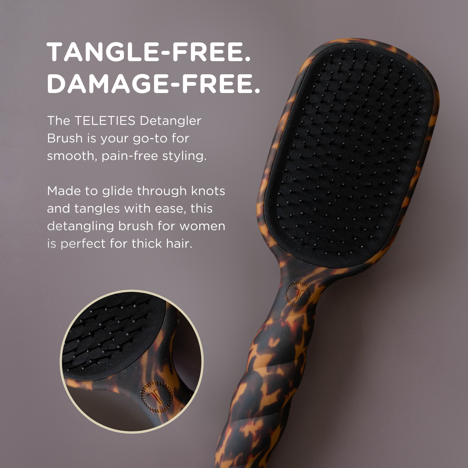 Teleties Detangler Hair Brush for Thick Hair - Tortoise