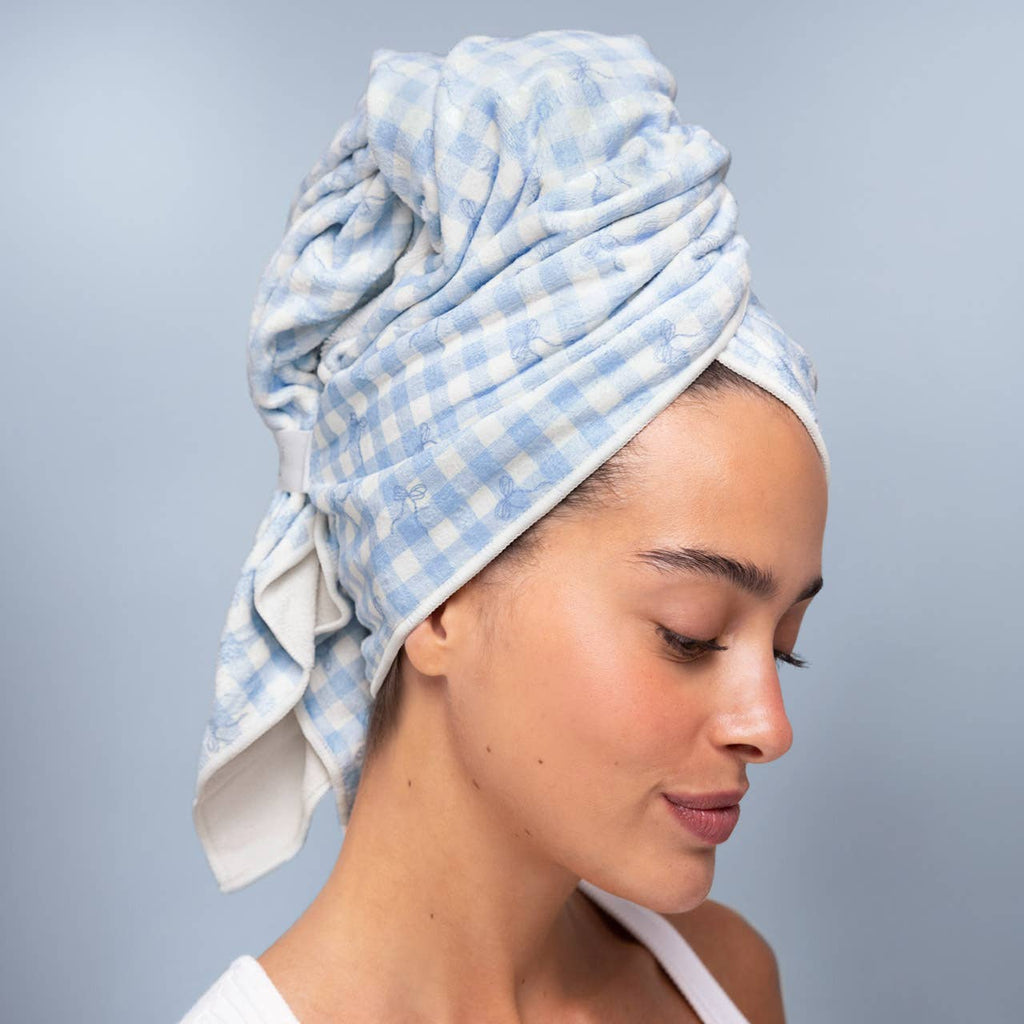 Kitsch XL Hair Towel Wrap - Gingham Blue