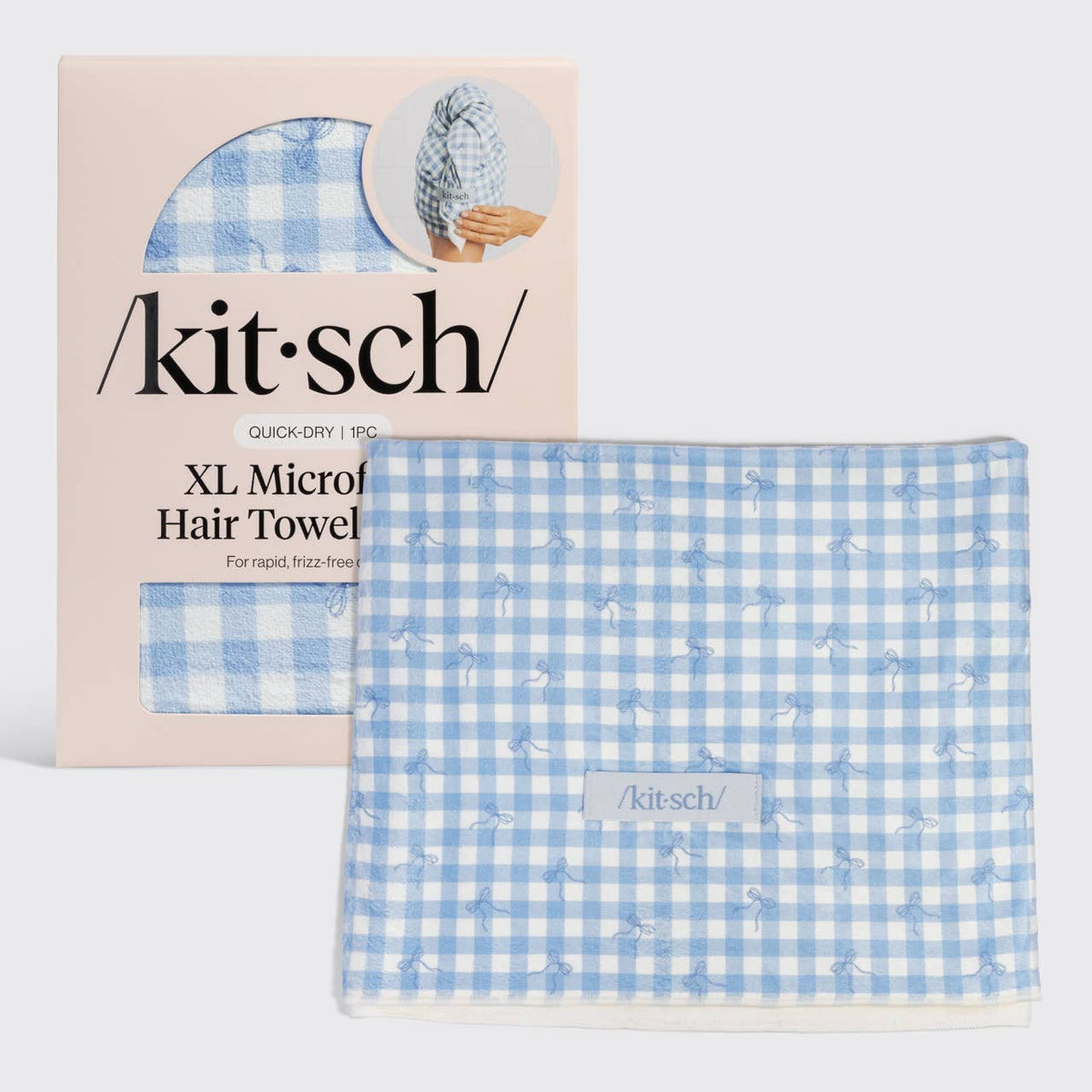 Kitsch XL Hair Towel Wrap - Gingham Blue