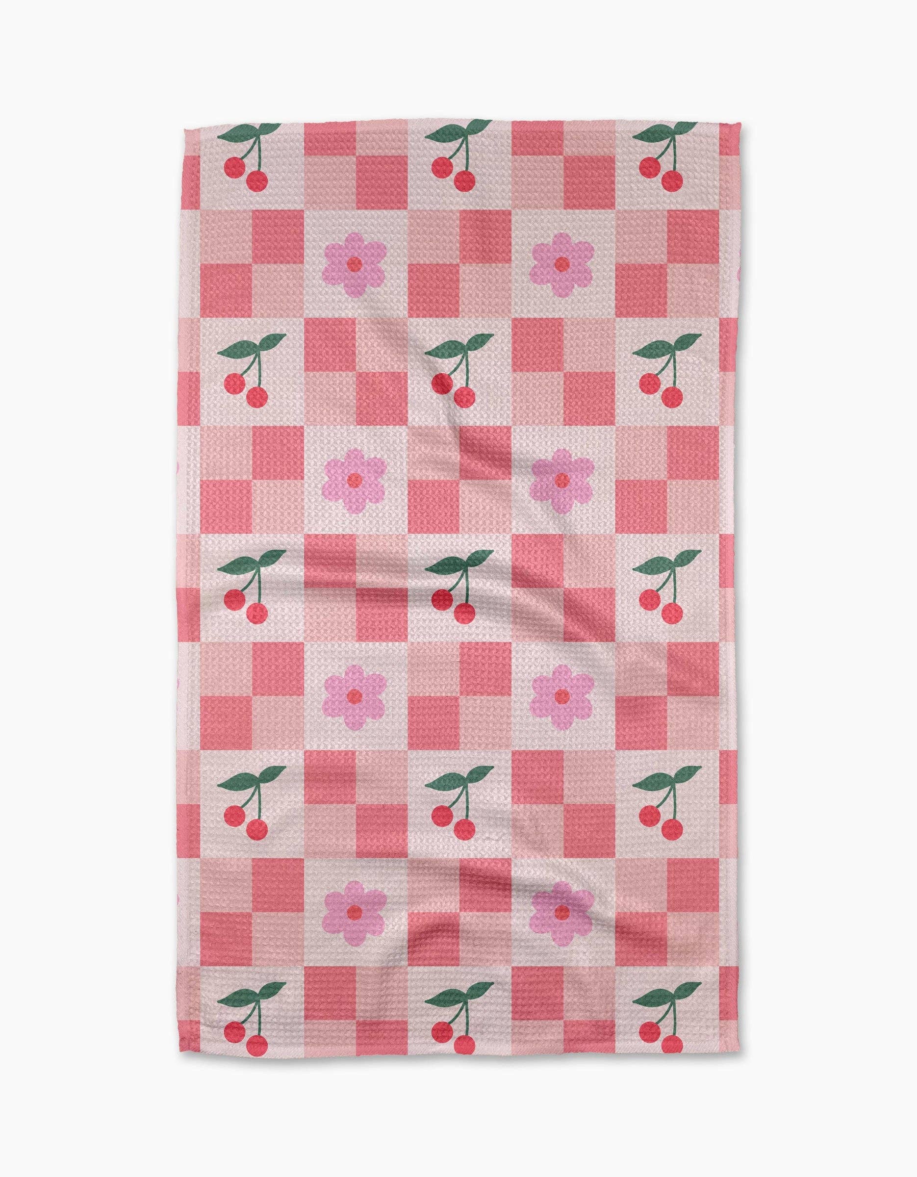 Geometry Floral and Cherries Tea Towel