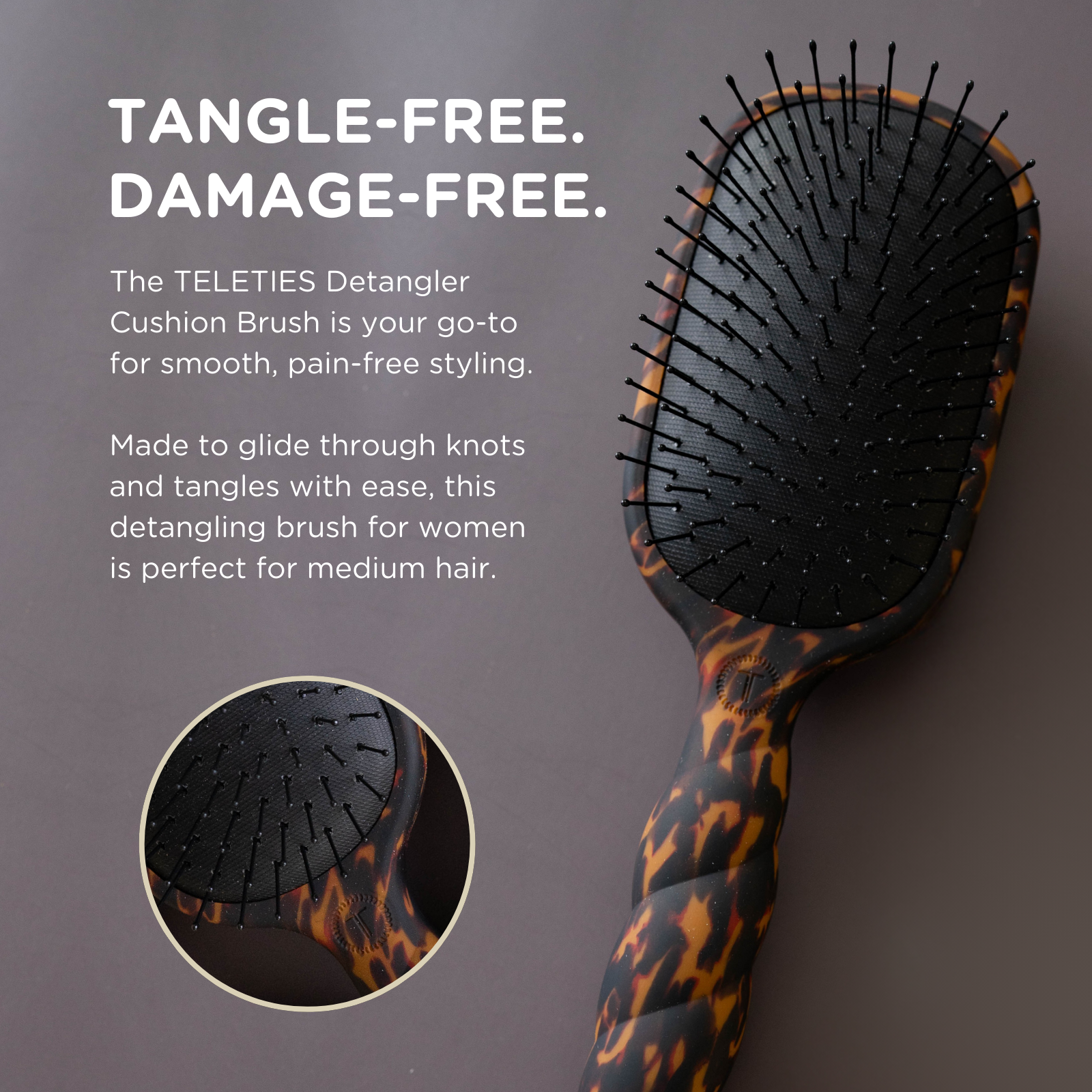 Teleties Detangler Hair Brush for Medium Hair - Tortoise