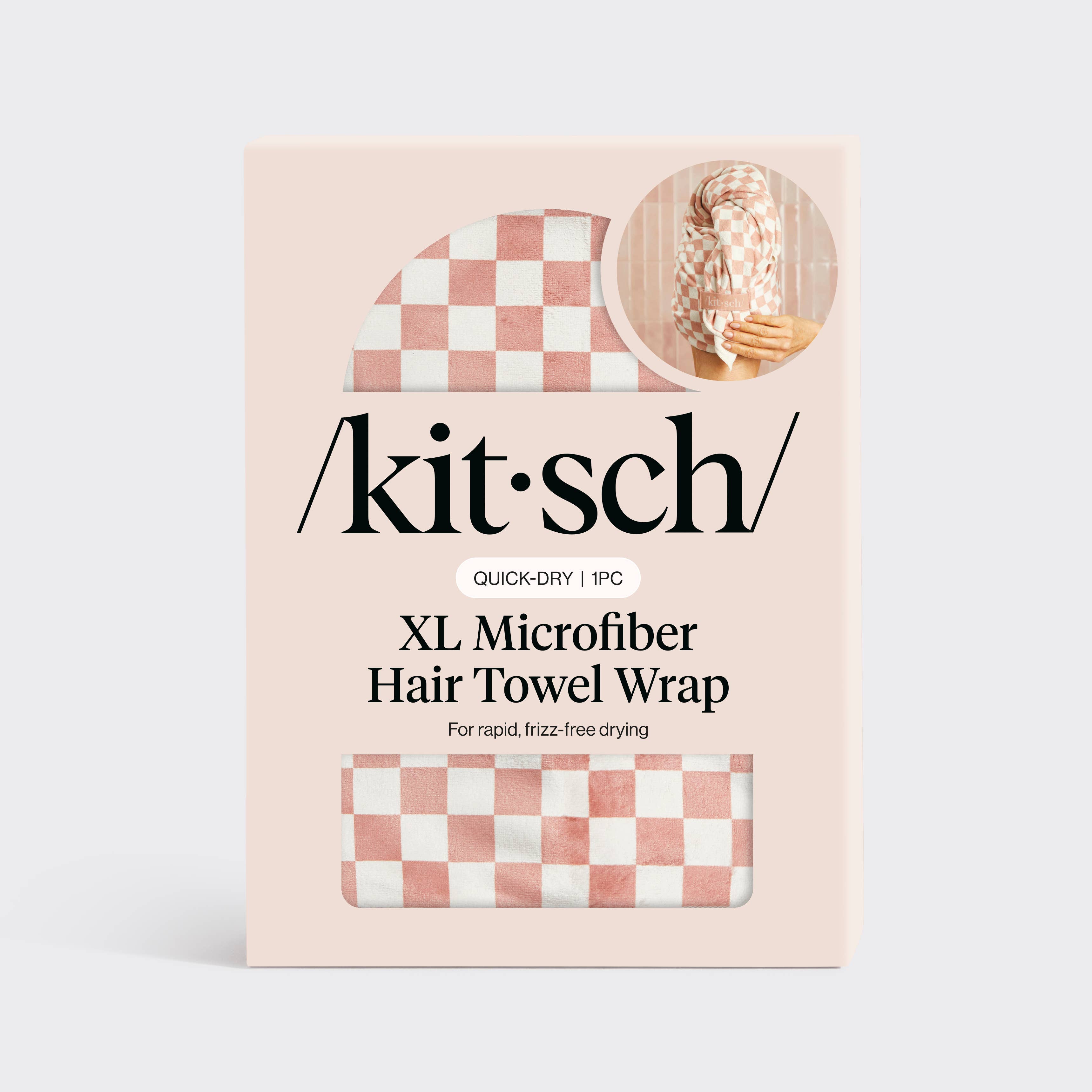 Kitsch Extra Large Quick-Dry Hair Towel Wrap- Terracotta Checker