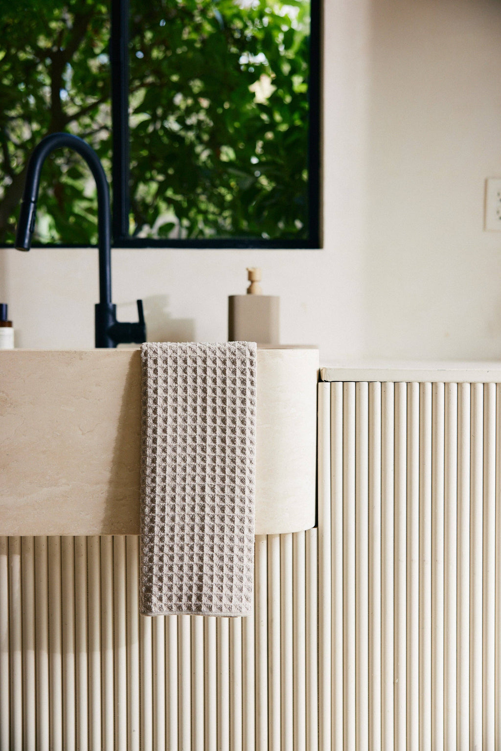 Geometry Taupe Waffle Hand Towel