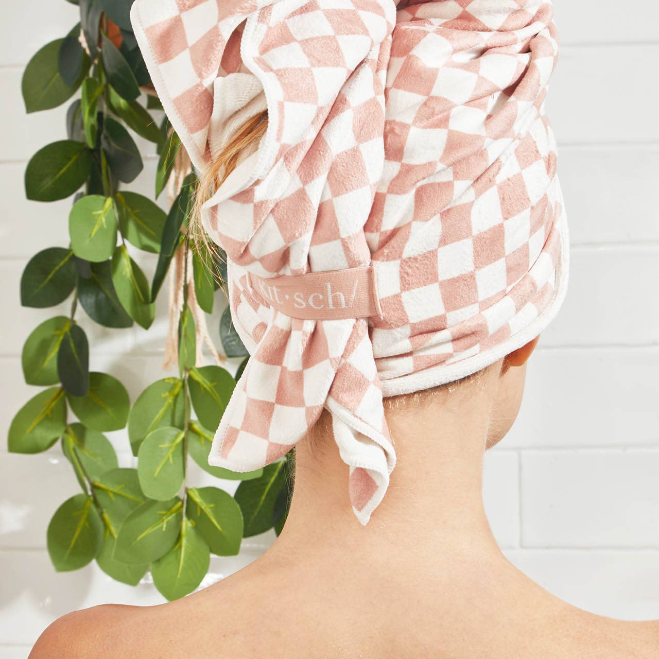 Kitsch Extra Large Quick-Dry Hair Towel Wrap- Terracotta Checker